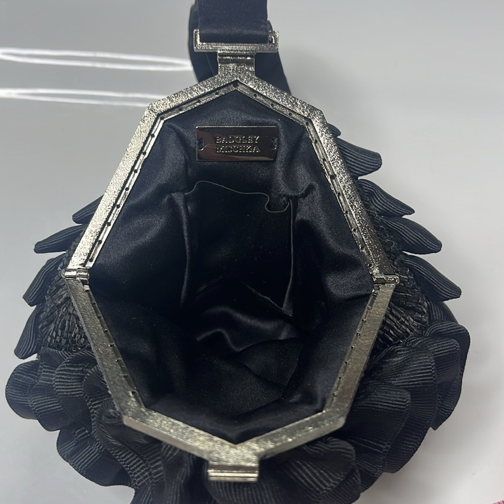 BADGLEY MISCHKA VINTAGECOUTURE EVENING BAG BLACK RUFFLE BEADED - Picture 6 of 13